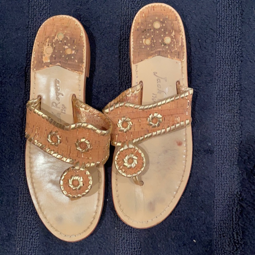 Cork and gold Jack Rogers sandals.